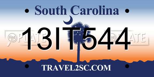 13IT544 South Carolina License Plate