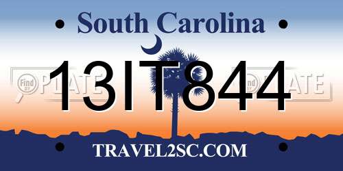 13IT844 South Carolina License Plate