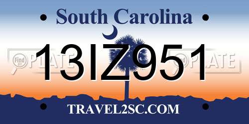 13IZ951 South Carolina License Plate