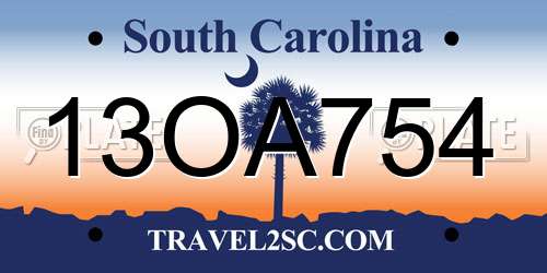 13OA754 South Carolina License Plate