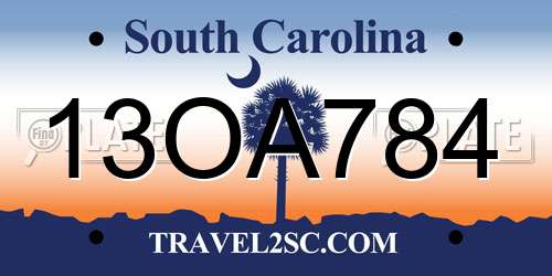 13OA784 South Carolina License Plate