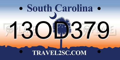 13OD379 South Carolina License Plate