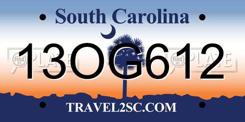 13OG612 South Carolina License Plate