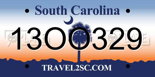 13OO329 South Carolina License Plate
