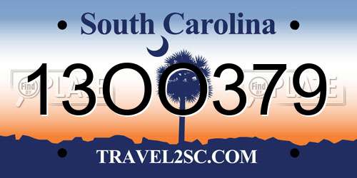 13OO379 South Carolina License Plate