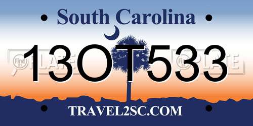 13OT533 South Carolina License Plate