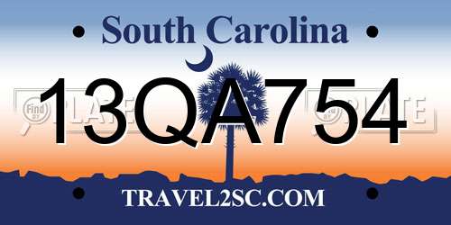 13QA754 South Carolina License Plate