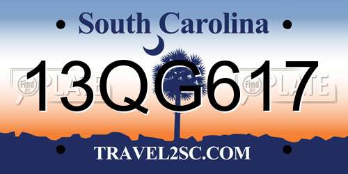 13QG617 South Carolina License Plate