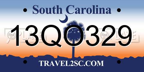 13QO329 South Carolina License Plate