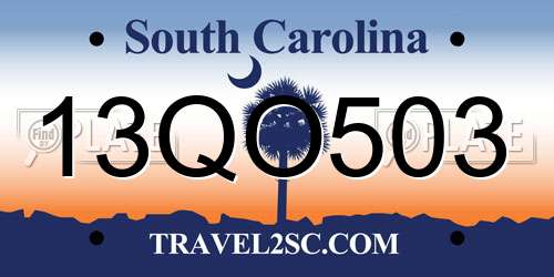 13QO503 South Carolina License Plate