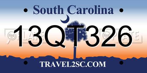 13QT326 South Carolina License Plate