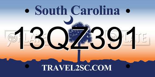 13QZ391 South Carolina License Plate