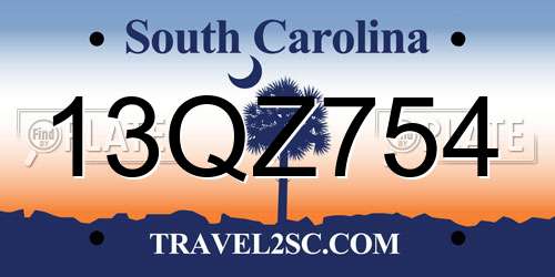 13QZ754 South Carolina License Plate