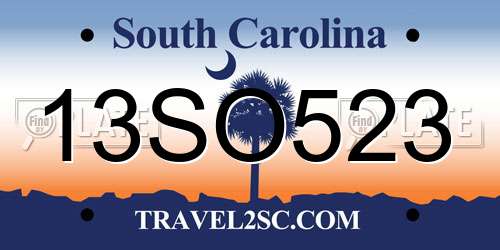 13SO523 South Carolina License Plate
