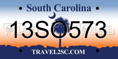 13SO573 South Carolina License Plate