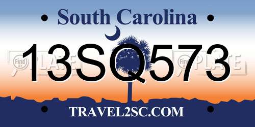 13SQ573 South Carolina License Plate