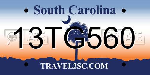13TG560 South Carolina License Plate
