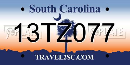 13TZ077 South Carolina License Plate