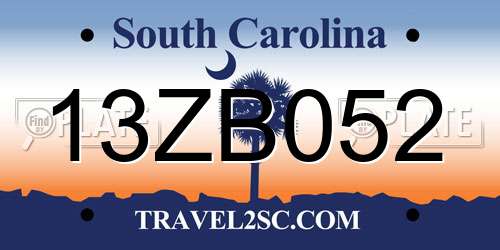 13ZB052 South Carolina License Plate