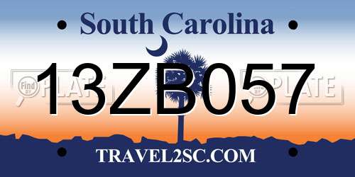 13ZB057 South Carolina License Plate