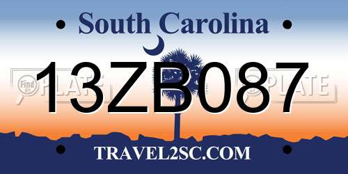 13ZB087 South Carolina License Plate