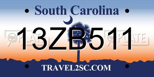13ZB511 South Carolina License Plate