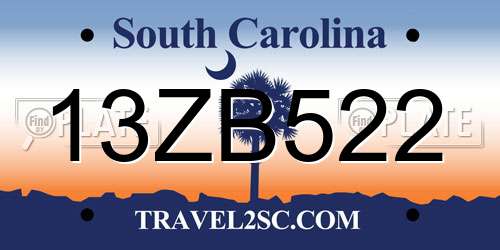 13ZB522 South Carolina License Plate