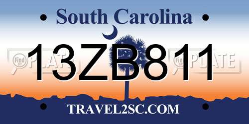 13ZB811 South Carolina License Plate