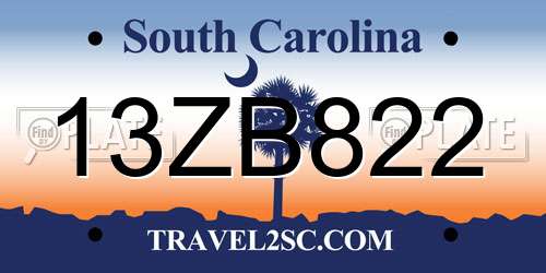 13ZB822 South Carolina License Plate