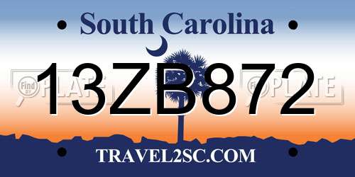 13ZB872 South Carolina License Plate