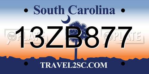 13ZB877 South Carolina License Plate