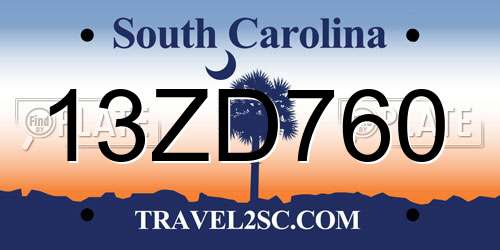 13ZD760 South Carolina License Plate