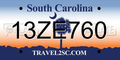 13ZE760 South Carolina License Plate