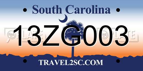 13ZG003 South Carolina License Plate