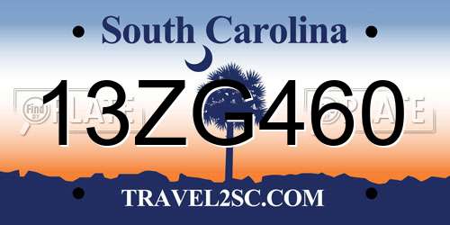 13ZG460 South Carolina License Plate