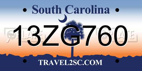 13ZG760 South Carolina License Plate