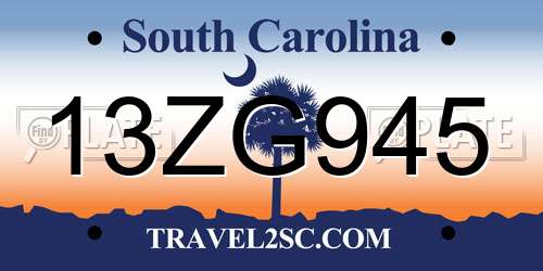 13ZG945 South Carolina License Plate