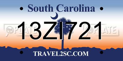 13ZI721 South Carolina License Plate