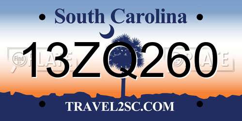 13ZQ260 South Carolina License Plate