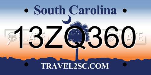 13ZQ360 South Carolina License Plate