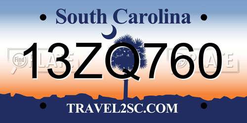 13ZQ760 South Carolina License Plate