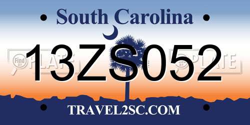 13ZS052 South Carolina License Plate