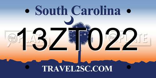 13ZT022 South Carolina License Plate