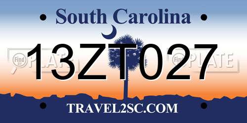 13ZT027 South Carolina License Plate