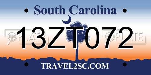 13ZT072 South Carolina License Plate
