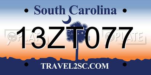 13ZT077 South Carolina License Plate