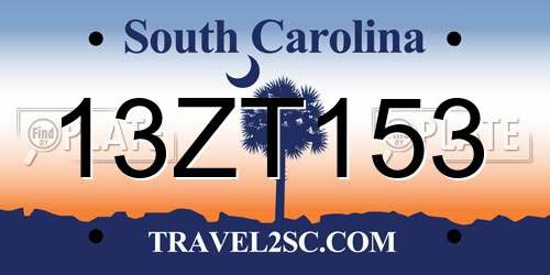 13ZT153 South Carolina License Plate