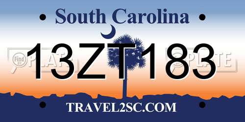 13ZT183 South Carolina License Plate