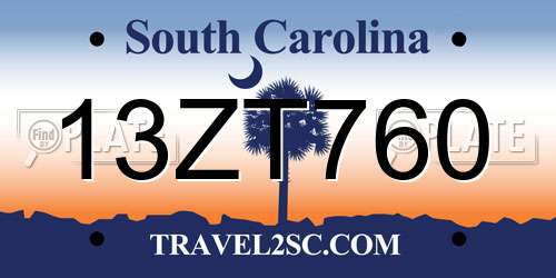13ZT760 South Carolina License Plate