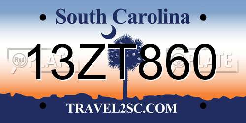 13ZT860 South Carolina License Plate
